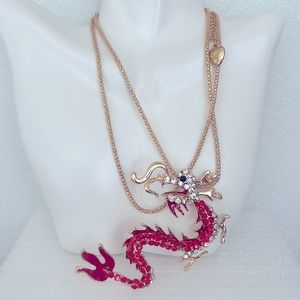 Betsey Johnson Red Dragon on Fire Pendant Necklace/Brooch